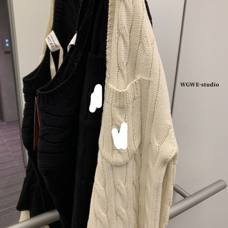 WGWE7210麻花套头打底毛衣宽松慵懒风软糯短款内搭针织衫|undefined