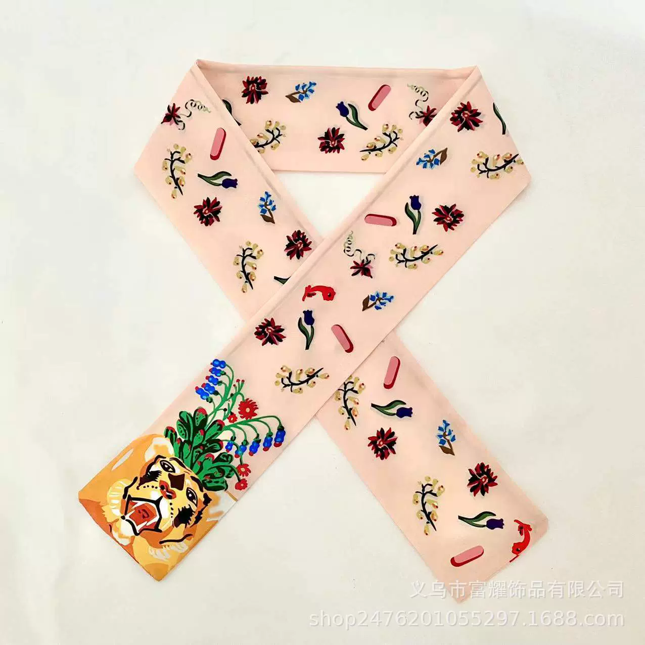 韩版卡通动物双面印花平角长条丝巾 百搭发带手腕巾绑包丝巾配饰