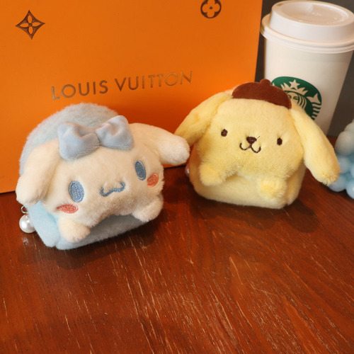 Cute new bow cute doll head coin purse keychain candy color plush three-dimensional school bag type zipper