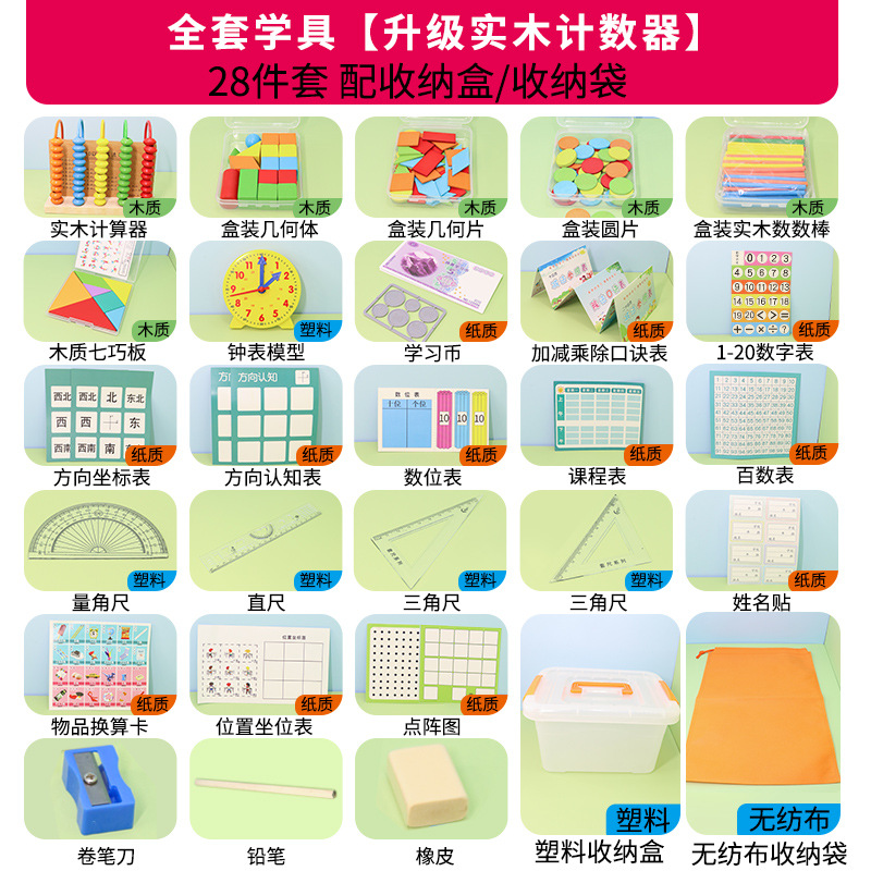 Libro de primer grado Material didáctico de matemáticas Juego completo de caja de equipo de aprendizaje Contador de matemáticas de la escuela primaria Stick Juego de útiles escolares de geometría image 10