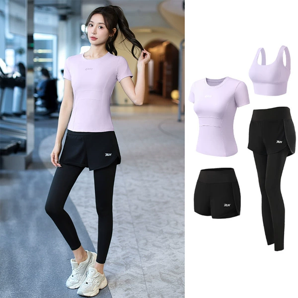 Purple set, trousers, with short sleeve, 4 piece set