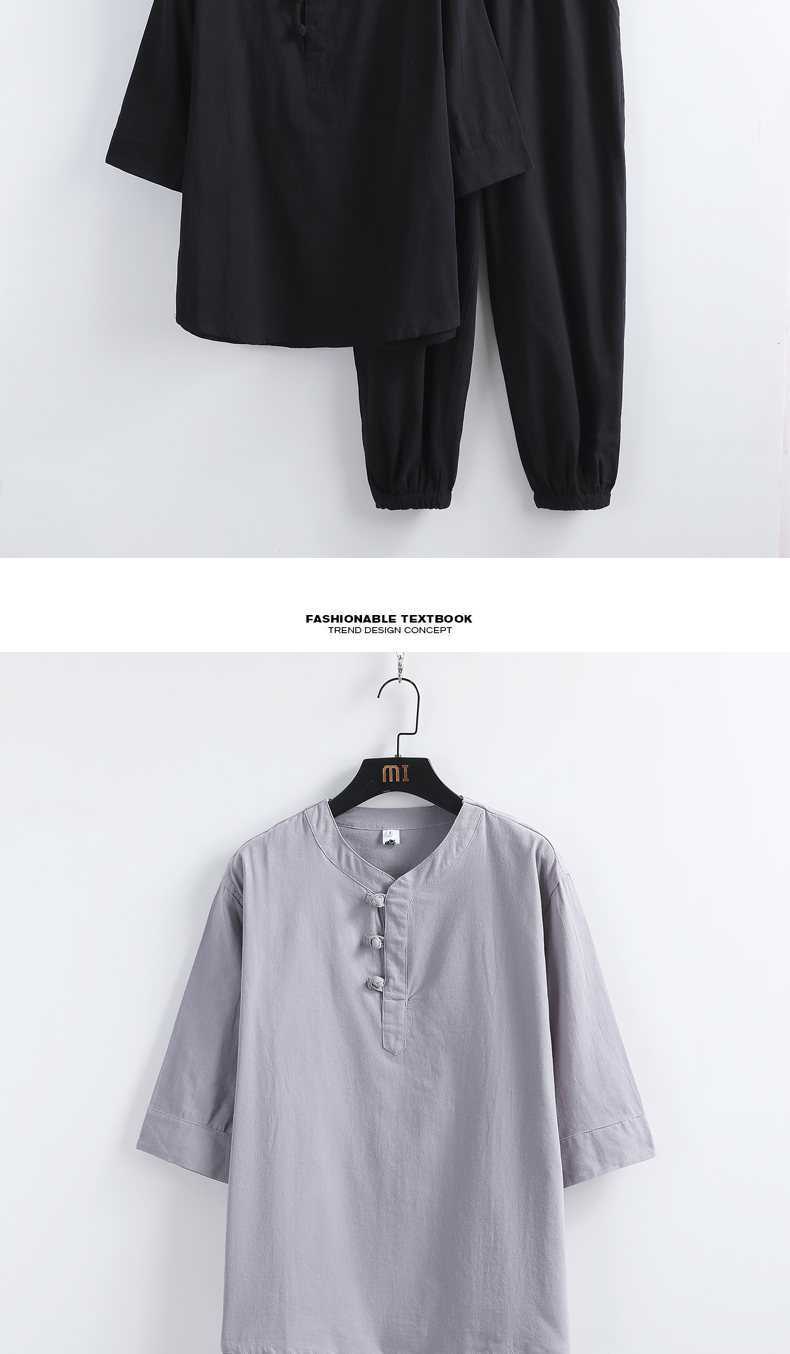 Men's Hanfu Buddhist Monk's Robe Set Chinese Style Zen Tea Attire Lay Buddhist Clothes Ancient Costume Tang Suit_viptrois.com