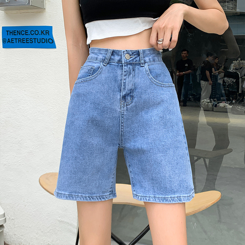 Jeans Five-point Pants Summer Loose High Waist Plus Small Size Shorts Women's Mid-length Straight Smoke Grey Five-point Pants Jeans Five-point Pants Summer Loose High Waist Plus Small Size Shorts Women's Mid-length Straight Smoke Grey Five-point Pants