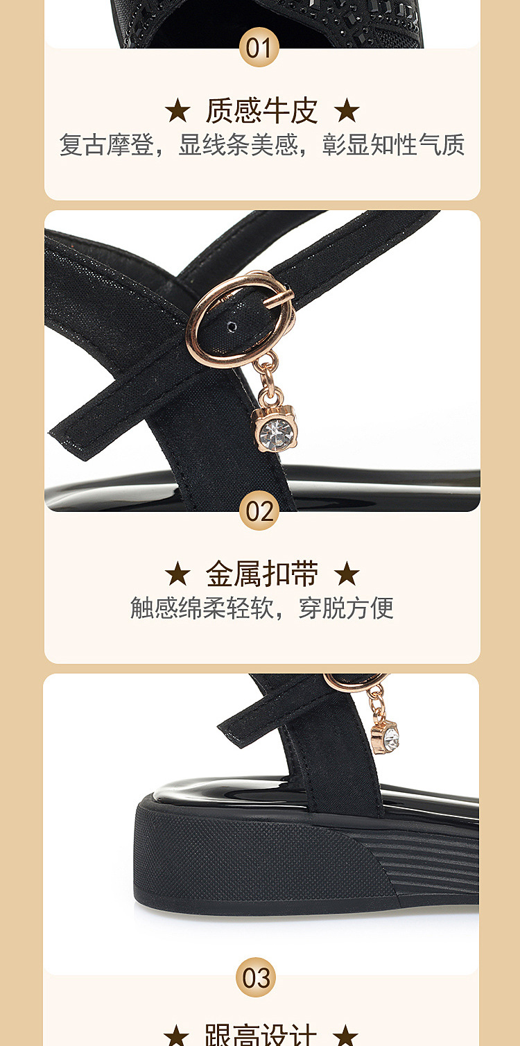 Dép sandal nữ đế mềm da thật chống trơn trượt đế xuồng bệt mùa hè — Màu đen chi tiết 8