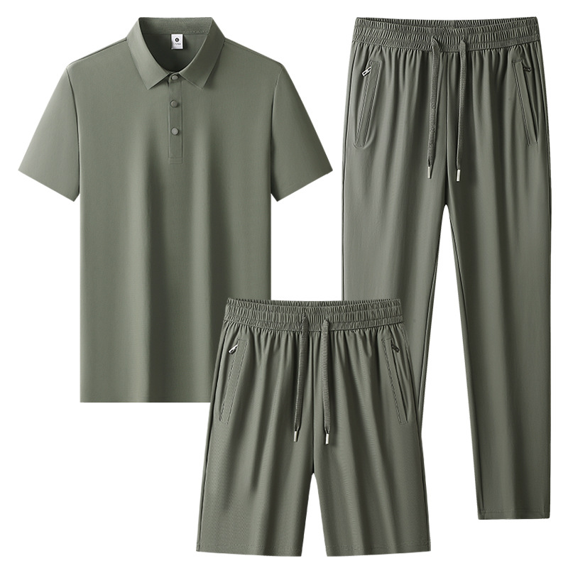 Transfronterizos más grandes set de mediana edad hombre hielo rápido set de secado de verano polo camiseta de tres piezas set de ropa deportiva para correr image 12