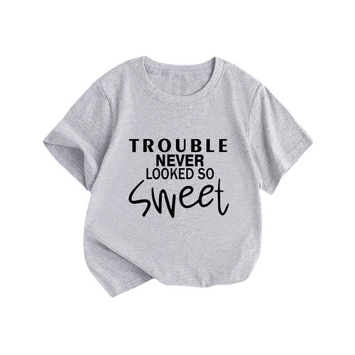 Temu Girls' Short Sleeve T-shirt with Letter Print Summer Casual Crew Neck Children's T-shirt Factory