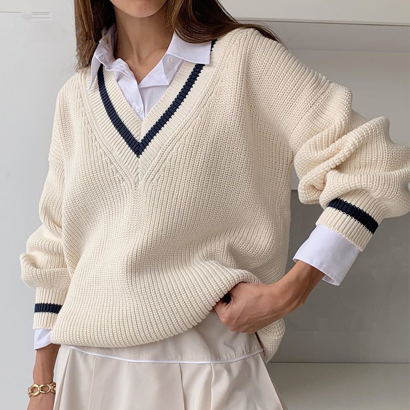 2025 Autumn/Winter European and American Style Amazon Aliexpress Wish Casual Patchwork Color-Blocking Slimming Loose Long-Sleeve Women's Sweater 2025 Autumn/Winter European and American Style Amazon Aliexpress Wish Casual Patchwork Color-Blocking Slimming Loose Long-Sleeve Women's Sweater