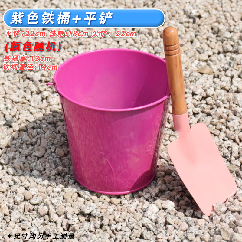One rose red iron bucket + one small flat shovel