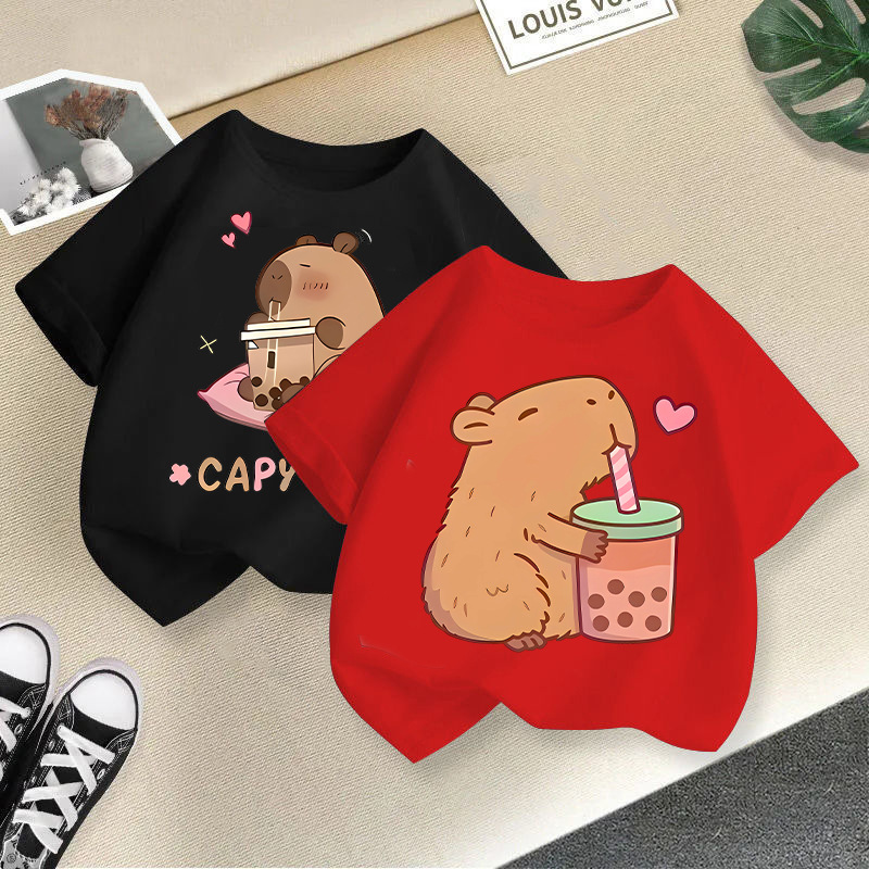 2025新型夏男女児童半袖アニメプリントtシャツ女子カジュアル上着国境を越えた子供服対外貿易ブーム