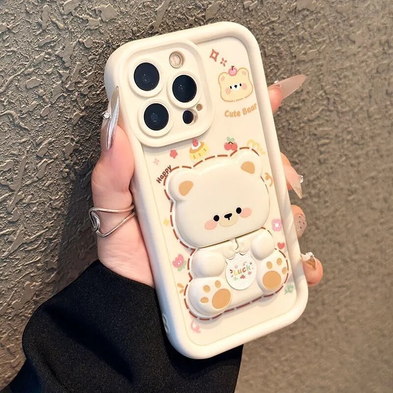 适用iPhone16ProMax小熊镜子华为oppo小米vivo苹果17手机壳新款套|undefined