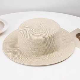 夏季女草帽帽胚平顶帽海边度假沙滩草编帽遮阳防晒DIY手工光板帽