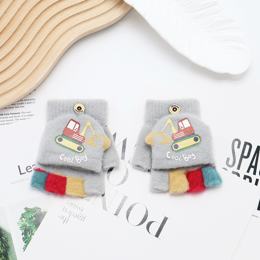 Guantes de invierno de medio dedo para niños niños niños niños niñas estudiantes lindos guantes de peluche de dibujos animados
