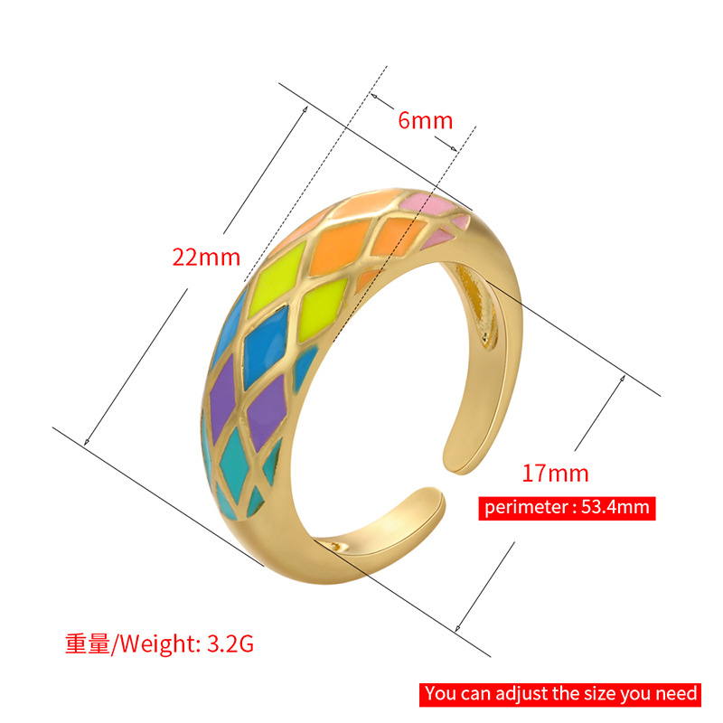 wholesale drop oil mixed color grid stripe opening adjustable ring Nihaojewelry