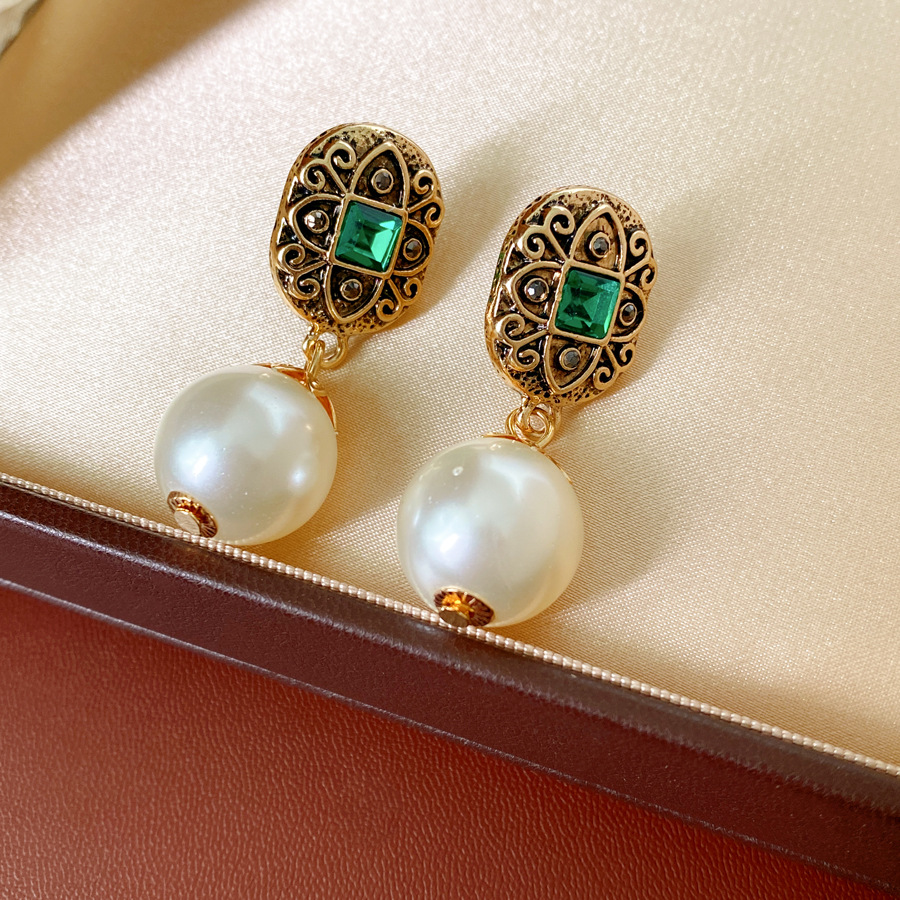 Medieval vintage elíptico con diamantes de doble capa collar de perlas cadena de suéter retro lujo ligero conjunto de joyas de alta calidad