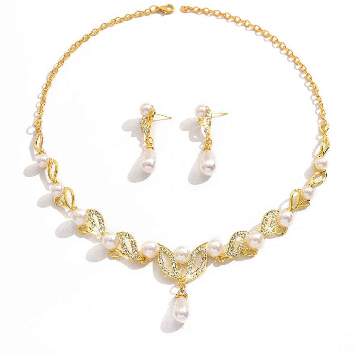 Alloy, Rhinestone Material Elegant Lady Streetwear Geometric Alloy Rhinestone Women's Earrings Necklace Jewelry Set