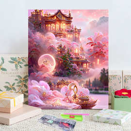 30*40跨境钻石粘画山水风景画砖石贴画diy马赛克大尺寸钻石画批发