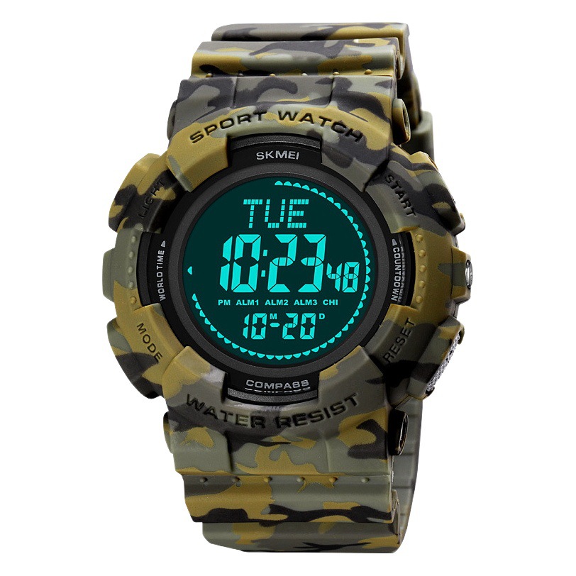 Skmei skmei multi-funcional deportes al aire libre timing brújula reloj de moda impermeable de los hombres reloj electrónico 2077