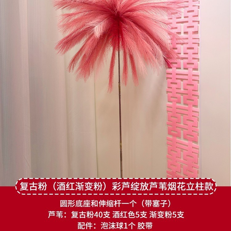 結婚式のリビングルームの結婚式の部屋シミュレーションリード花火羽孔雀草柱アレンジメント装飾ドレッシングガウン写真背景|undefined