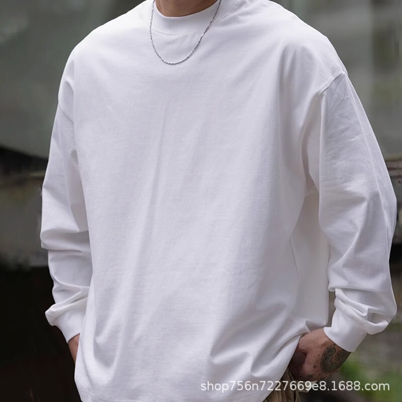 American-style Ins Retro Basic Solid Color Spring and Autumn Base Shirt Inner Wear Men's and Women's Loose Long-sleeved T-shirt BF Style
