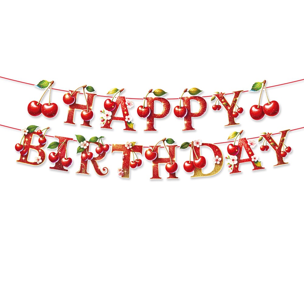Decoración de fiesta de cumpleaños de cereza transfronteriza bandera de cereza pancarta espiral decoración de cumpleaños accesorios