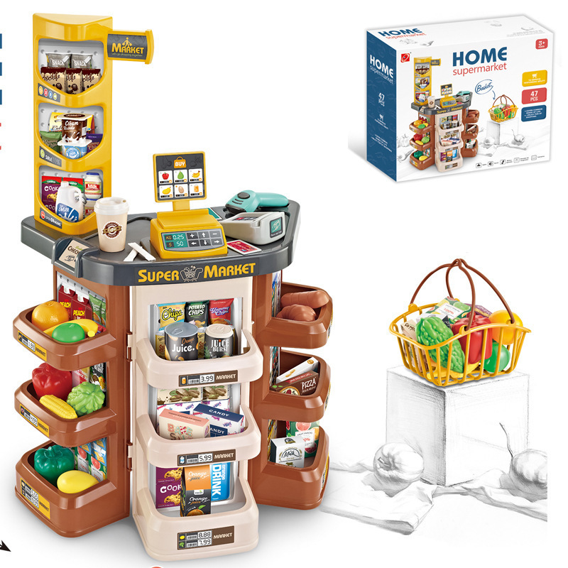 外国貿易児童シミュレーションスーパー販売台ショッピングカートの組み合わせセットはレジのままごとスーパーのおもちゃをスキャンする