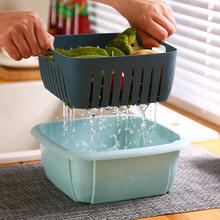 家用双层沥水篮子厨房大号洗蔬菜筐水果盘带盖防尘保鲜塑料收纳湘