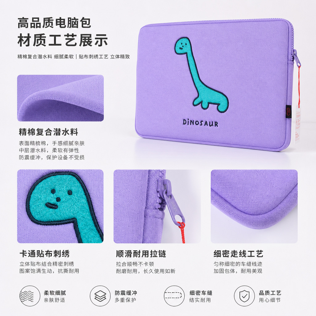 Foreign trade dinosaur Apple laptop bag, Korean cute pro13 inner sleeve bag, 15ins 11inch ipad tablet