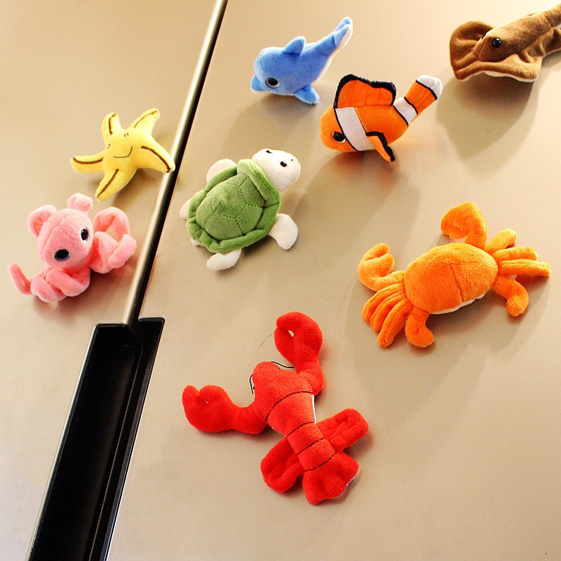 Cartoon Plush Doll Refrigerator Magnet Marine Animal Clown Fish Lobster Dolphin Magnet Doll Magnet Doll Cross-Border
