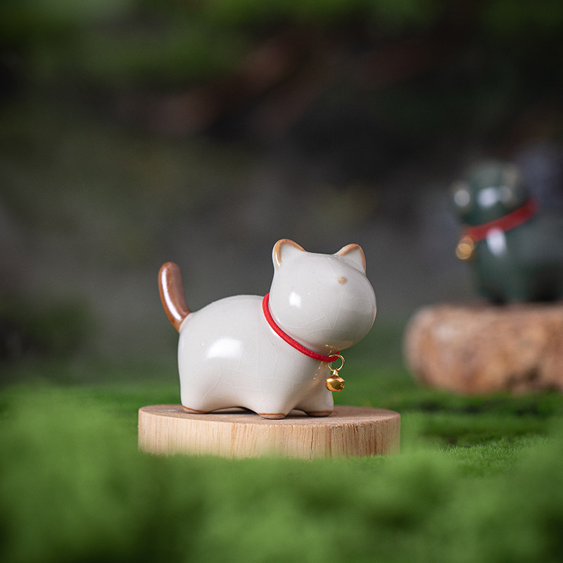 创意茶宠摆件精品可养汝窑开片萌猫小狗茶盘茶玩功夫茶具 配件