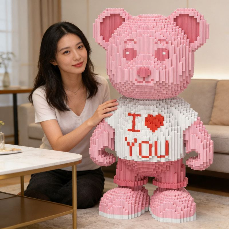 Cross-Border Popular Teddy Bear Giant-Sized Building Blocks with Small Pieces Compatible with Lego Toys, Decorative Items, Birthday Gifts for Boys and Girls