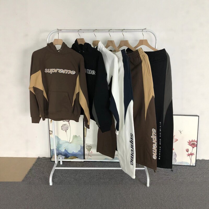 Cross-Border In-Stock Items: Supreme Division Color-Block Embroidered Vintage Jacket Sweatshirt, American Retro Sweatpants