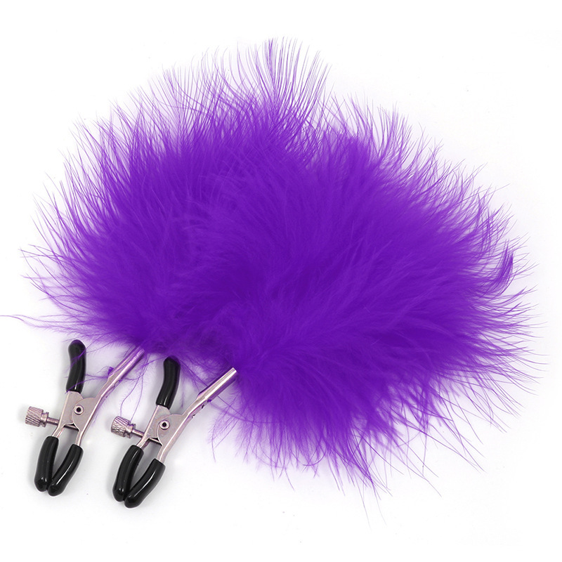 Feather Bell Nipple Clamps, Metal Pair with Red Feather, Bondage Sensory Accessory — detail image 16