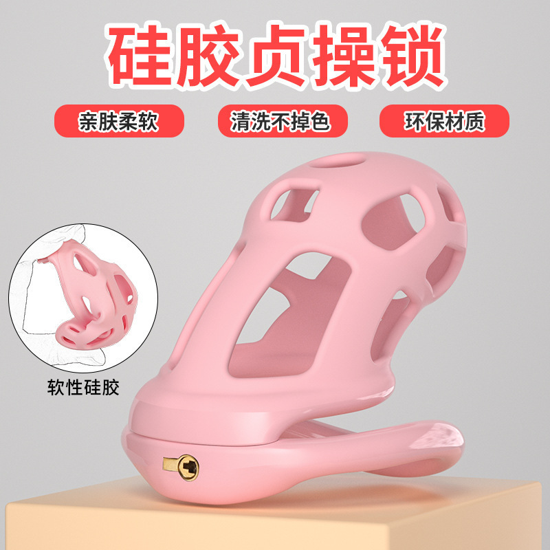 Silicone Sm Anti-Penile Erection Device with Embedded Small Lock Core, Male Chastity Lock, Bird Cage Alternative Anti-Penile Erection Device, Adult Products