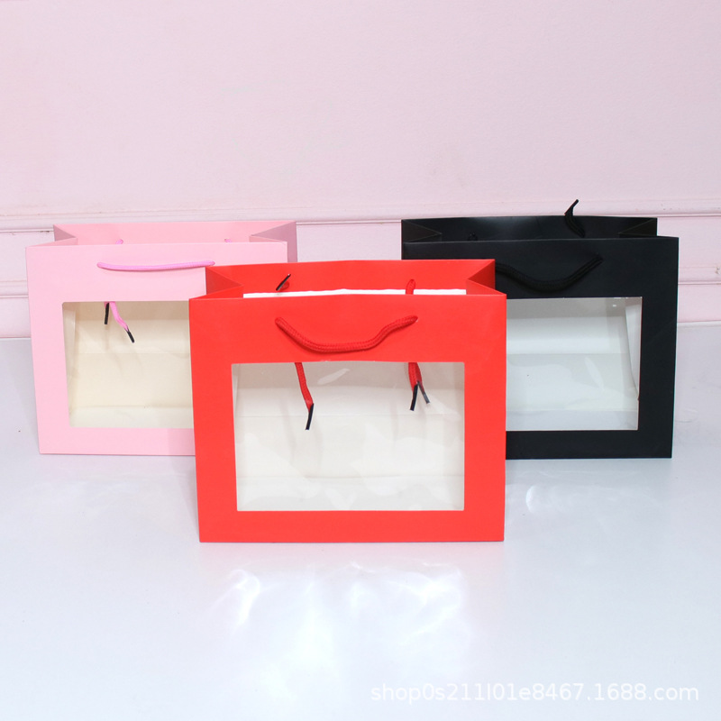 现货横版透明开窗礼物袋透明礼品袋橱窗式手办礼物包装袋