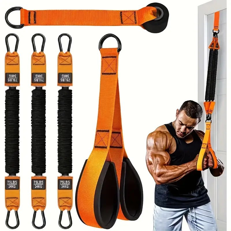 Hot-Selling Home Fitness Equipment Tension Rope with Handle, Exercise Strap with Door Anchor, Triceps Rope, Arm Strength Trainer