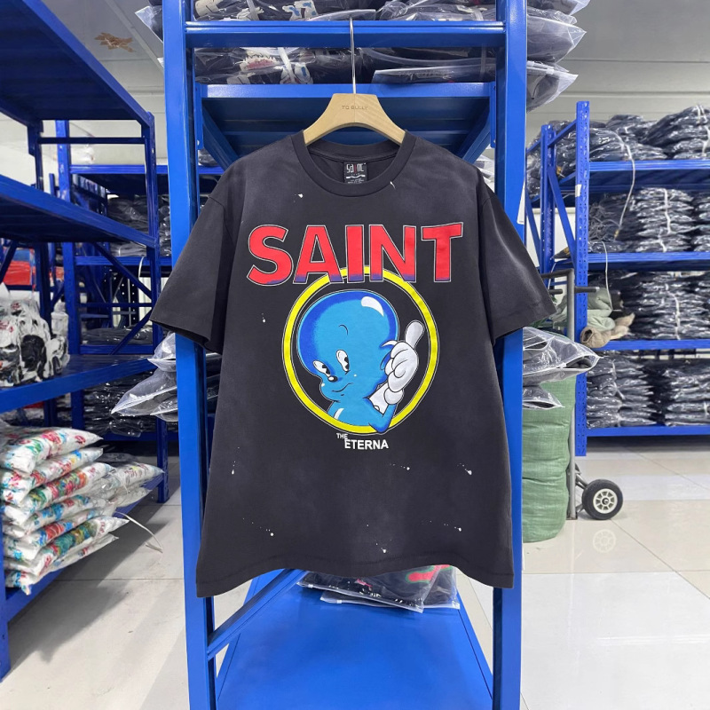 高品質 SAINT MICHAEL ICON ウォッシュ加工 オールド半袖 アメカジ レトロ プリント カップル Tシャツ 男女兼用|undefined