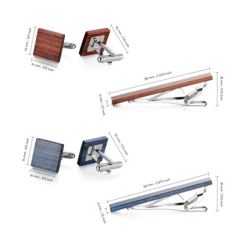 New wooden tie clip set for men, business red and blue two-color retro tie clip YR01-02