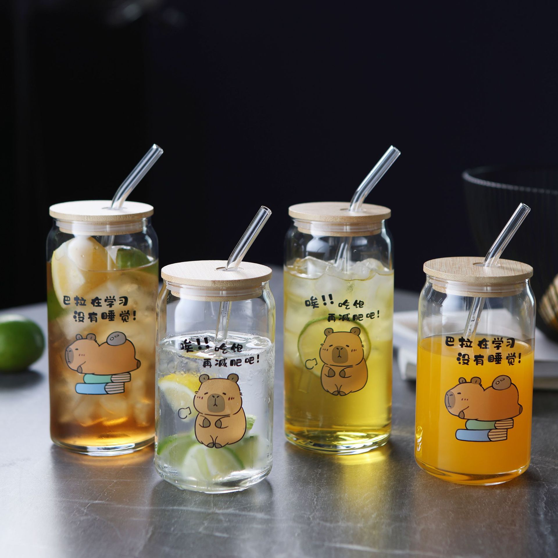 Capibara impresión de alta borona latas de vidrio taza de cola taza de jugo de fruta bebida taza de agua logotipo al por mayor