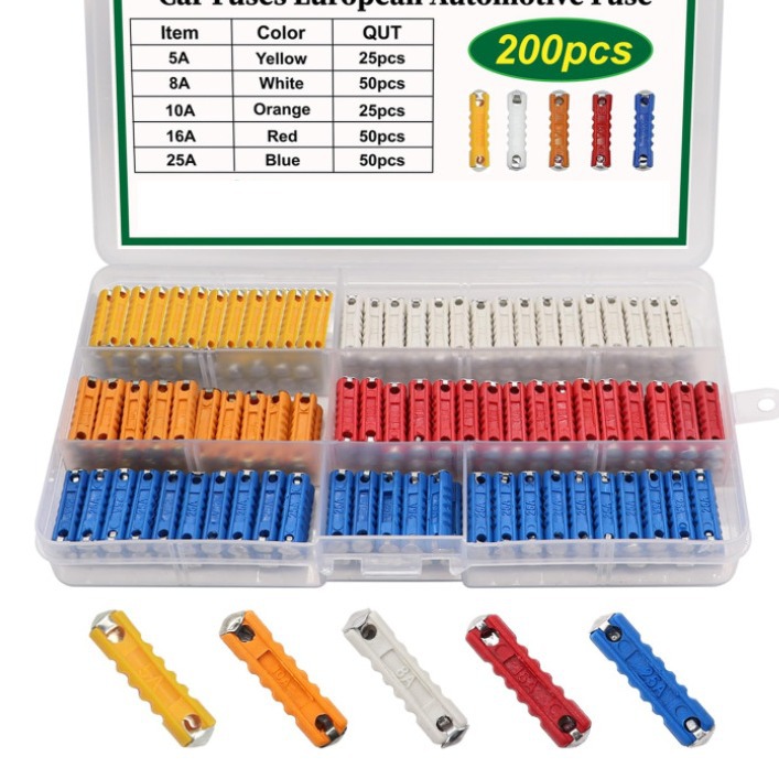 200件欧洲汽车保险丝组合套件5A8A10A16A25A适用欧洲经典汽车旧款