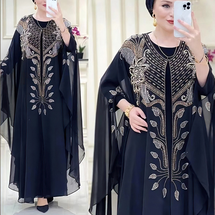 Robe en mousseline de soie pour femmes, industrie lourde, diamant chaud, vêtements pour femmes musulmanes du moyen-orient, source fabricant 8623_voghion.com