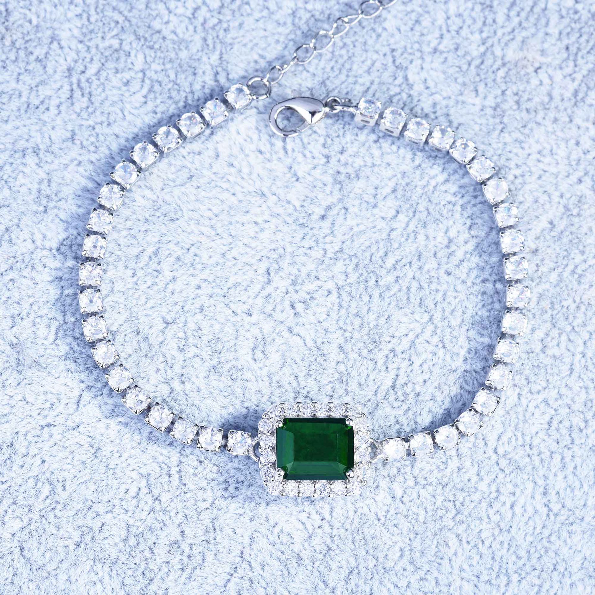 Neu Luxus Quadratischer Diamant Mikro-verkrusteter Smaragd-schnitt Armband Ohrringe Anhänger display picture 7