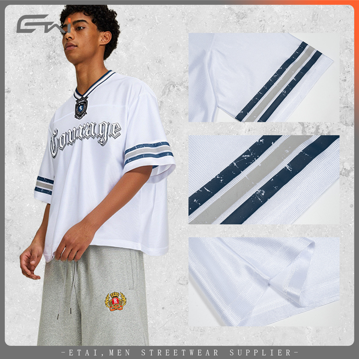 2026 verano delgado camiseta americana viento camiseta de hombre de manga corta collar plano marca de moda de cuello V hombre de manga corta ancha