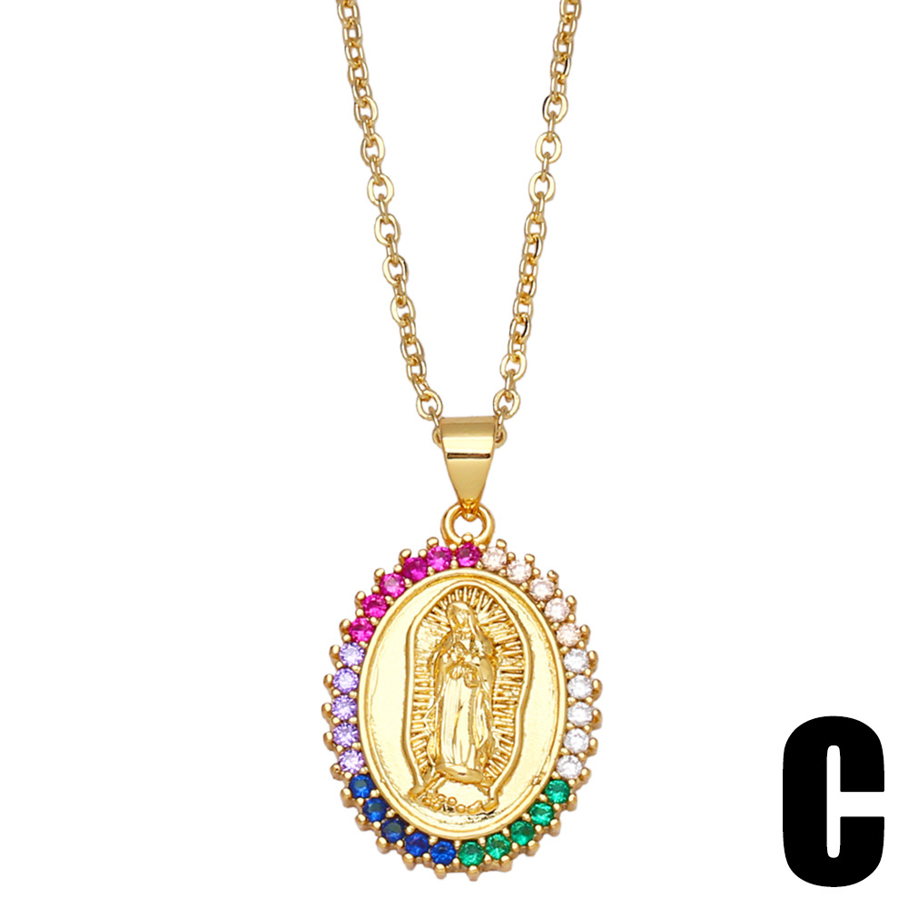 Fashion Inlaid Colored Zircon Necklace Virgin Mary Tag Copper Collarbone Chain display picture 5