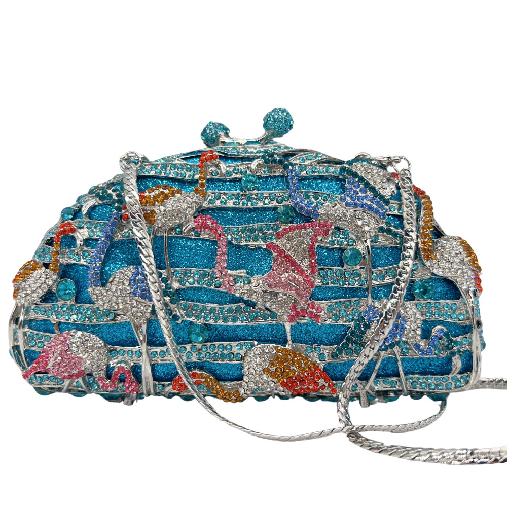 Túi clutch nữ đính đá kim cương hồng hạc xanh dạ hội cầm tay — hạc hồ xanh chi tiết 1