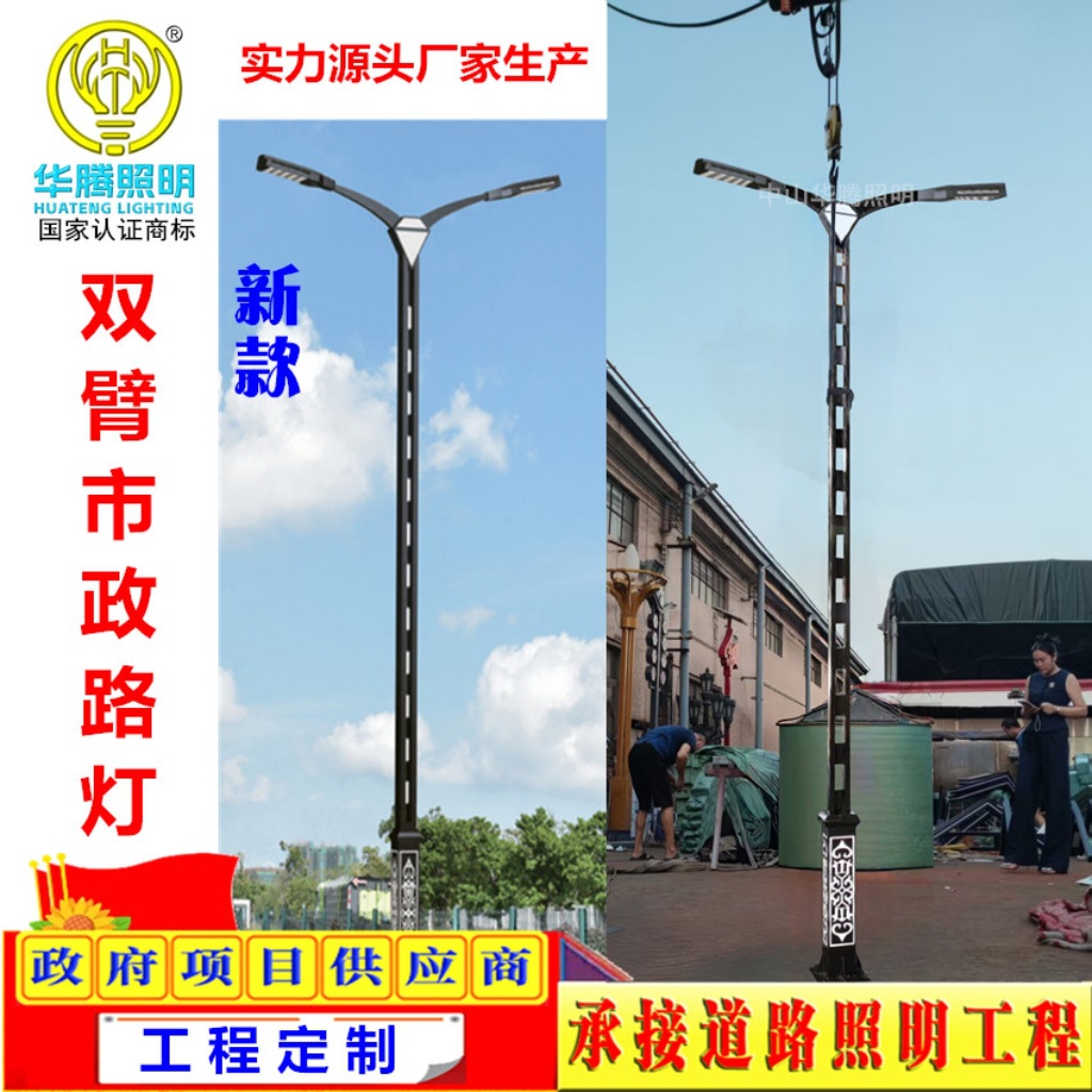 定制双臂市电路灯 市政路灯8米9米10米高低臂路灯杆 户外照明灯