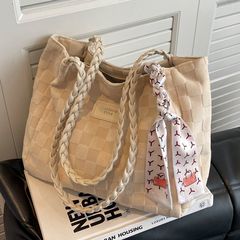 春の新型大容量バッグ女性カジュアル百合キャンバスショルダーバッグ高級質感授業通勤トートバッグ