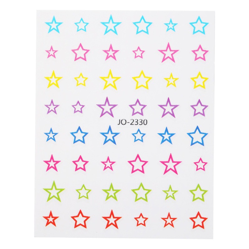 Nuevo en línea popular macaron Linda estrella de dibujos animados decoración de uñas pentagrama hueco uñas pegatinas al por mayor
