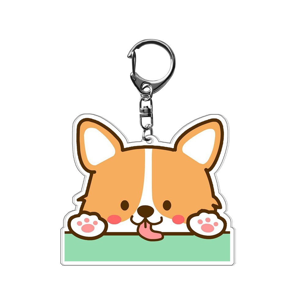 柯基柴犬鑰匙扣狗公仔diy卡通可愛雙面亞克力鑰匙鏈包包掛件