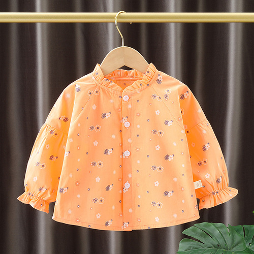 Baby Girl Floral Long-Sleeve Shirt 2024 Spring and Autumn New Casual Children's Blouse Korean Style Autumn Outfit Fashion Top