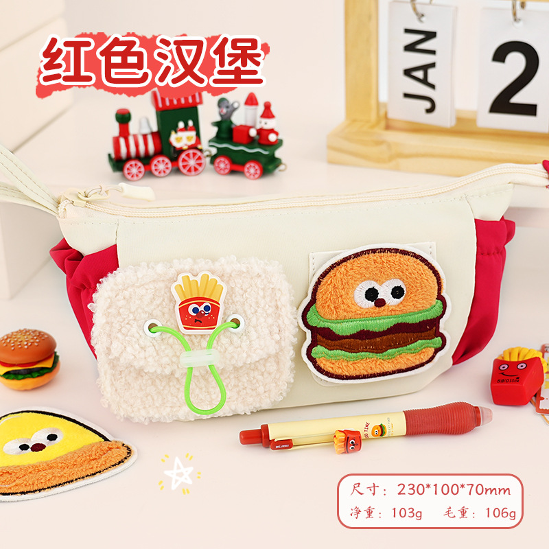 2025 nuevo oso bolso de lápices de hamburguesa lindo bolso de papelería con cremallera creativa caja de papelería para estudiantes caja de lápices niñas